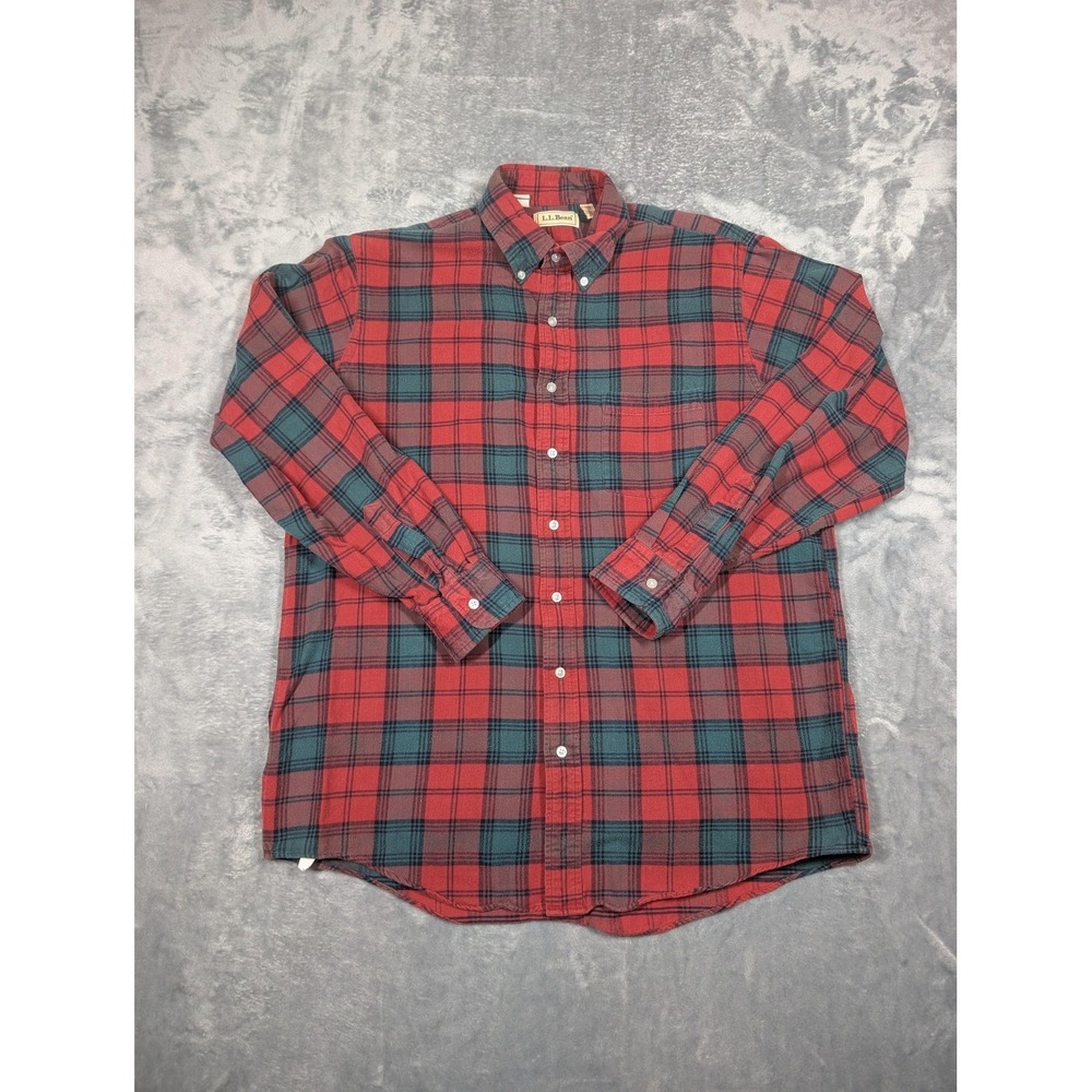 L.L. Bean Red and Green Plaid Button-Down Shirt